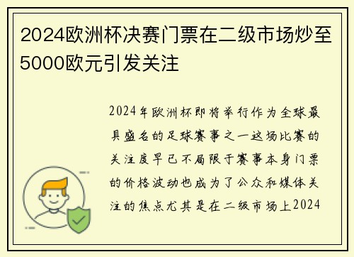 2024欧洲杯决赛门票在二级市场炒至5000欧元引发关注